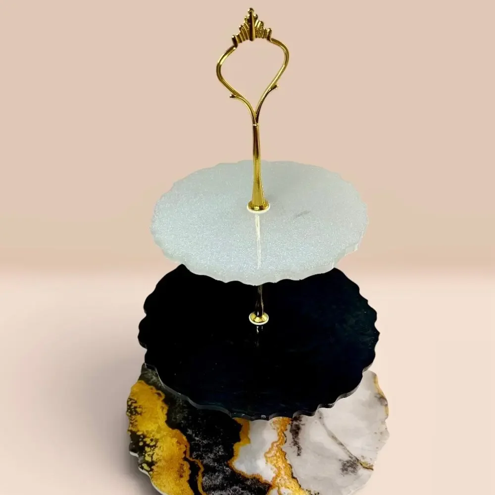 Marble Look Handmade 3-Tier Serving Stand | Elegant Resin Dessert Tray | Glamour